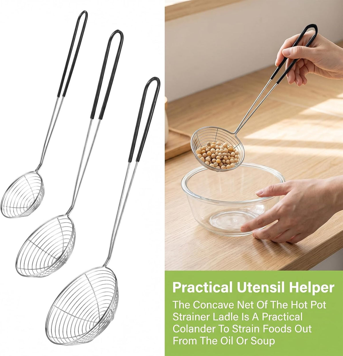 3 Pcs Boba Scoop, 3 Sizes Stainless Steel Strainer Spoon