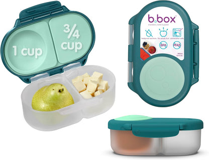 b.box Snack Box 2-Pack - Leak Proof Mini Bento Box for Kids & Toddlers, 2 Compartment Snack Containers for Kids, Dishwasher Safe, BPA-Free, PFAS-Free, Ages 4mo+, 1 3/4 Cup Each (Strawberry + Lilac)