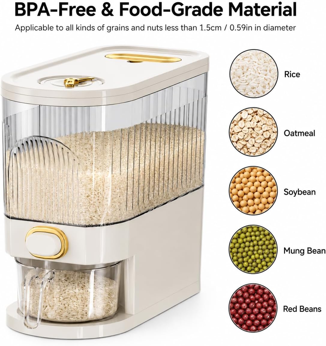 22-Pound Transparent High-Capacity Rice Bin Features a Lid, Time Scale, and Measuring Cup，a Sealed Moisture Proof Grain Storage Container Suitable for Storing Rice, Corn, and More. (22, Pounds)