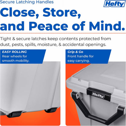 Hefty MAX Pro 28 Gallon Wheeled Storage Bins with Lids, Heavy Duty Rolling Storage Containers with Latching Handles, Stackable Plastic Totes for Garage, Moving & Outdoor Storage, 4 Pack, Gray