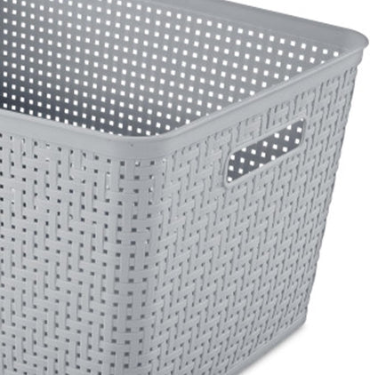 Sterilite 6-Pack Tall Basket, Woven Plastic Storage Baskets for Organization, Cement - Organizing Bin Containers with Handles for Bedroom, Bathroom, Dorm, and Closet