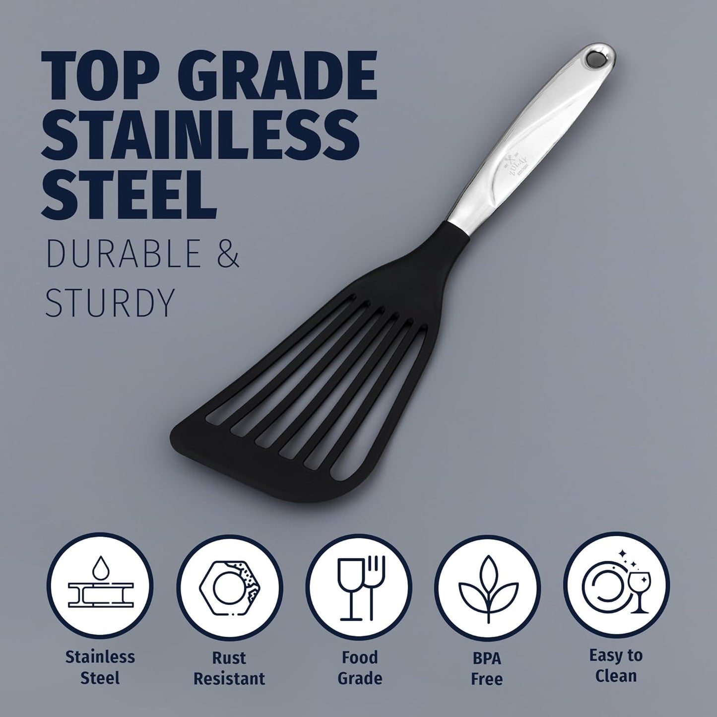 Zulay Kitchen Stainless Steel Fish Turner Spatula - 12.4” Flexible Heat-Resistant Slotted Turner for Non-Stick Cookware - Rust-Proof, Durable & Dishwasher Safe Cooking Utensil for Everyday Use