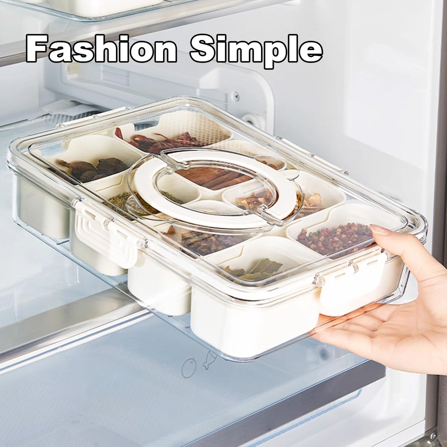 Snackle Box Container,Portable Snack Box 8 Compartment Divided Serving Tray with Lid and Handle,Clear Storage Organizer for Fruit Candy Nuts Perfect for Road Travel Party