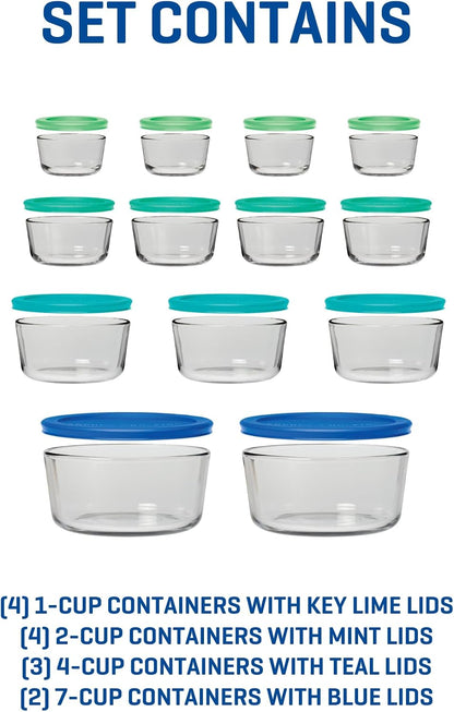 Anchor Hocking 12 Piece Glass Storage Containers with Lids (6 Glass Food Storage Containers & 6 Navy Blue SnugFit Lids)