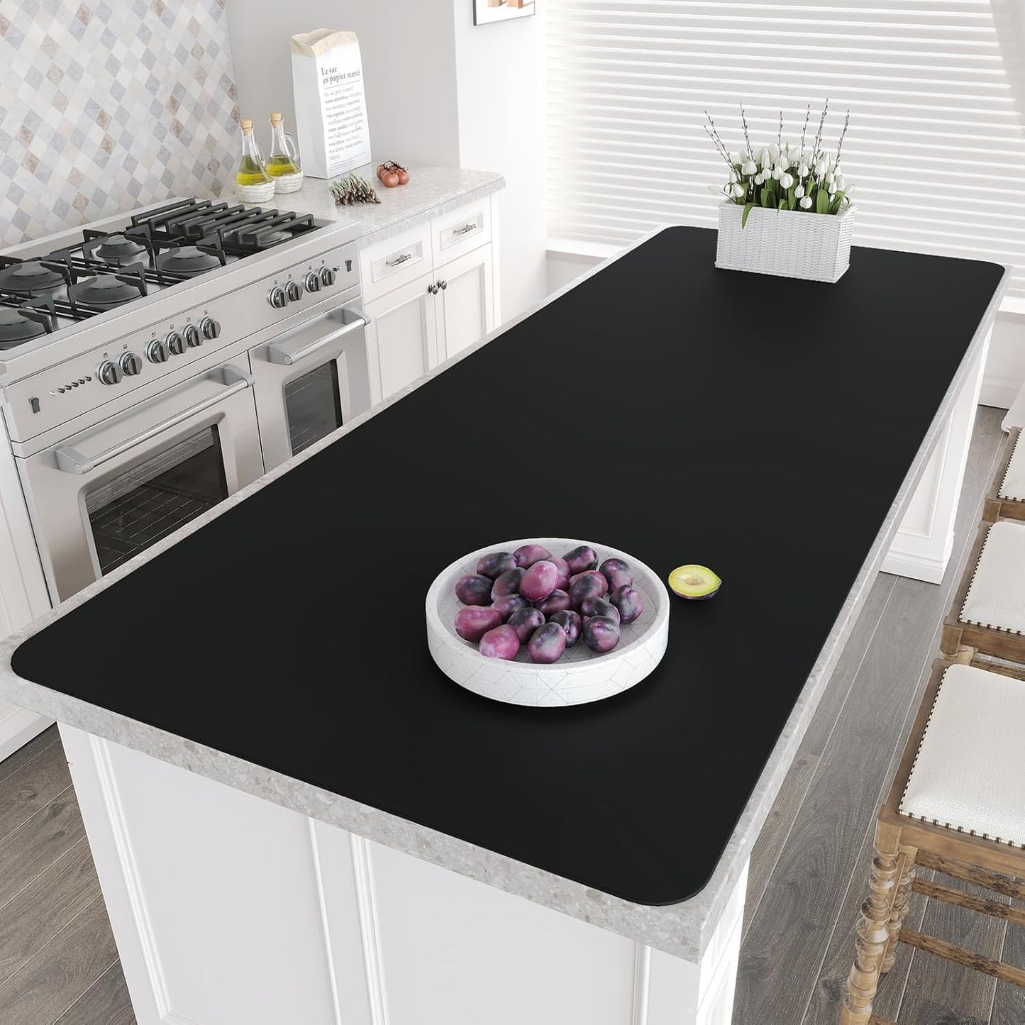 Warome Silicone Mat,78.7”x 23.6” Heat Resistant Mats for Countertop,Extra Large Countertop Protector Mat, Multi-functional Cuttable Kitchen Counter Mat, Silicone Mats for Kitchen Counter/Crafts- Grey
