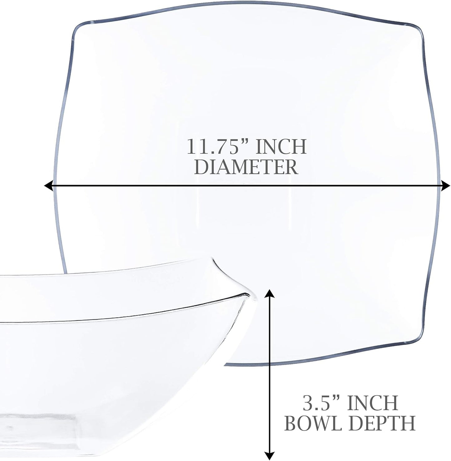 PLASTICPRO Disposable Square Serving Bowls, Party Snack or Salad Bowl, Plastic Clear or White Pack of 4 (16 OUNCE, White)