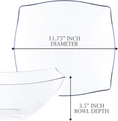 PLASTICPRO Disposable Square Serving Bowls, Party Snack or Salad Bowl, Plastic Clear or White Pack of 4 (16 OUNCE, White)