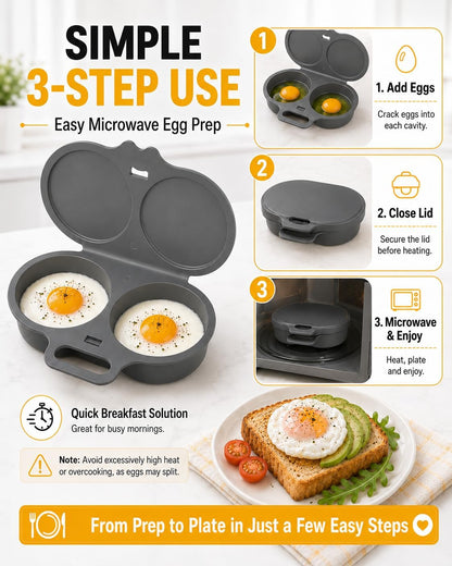 Microwave Egg Poacher, 2 Egg Cooker with Lid, Dual Cavity Design, Black