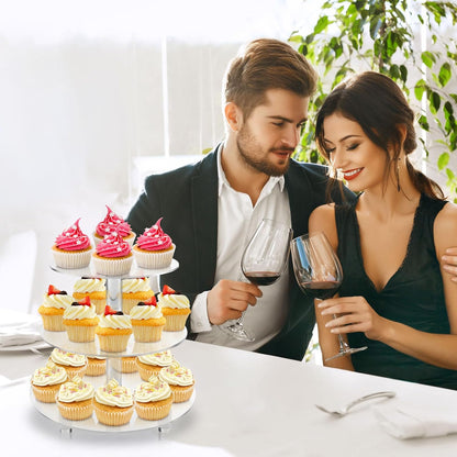 3 Tiers Round Cupcake Stand, Acrylic Cake Tower Stand Holder Macaron Display Rack Cookie Candy Buffet Desserts Platter with Base for Baby Shower, Birthday Party, Wedding, Party (3-Tiers with Base)