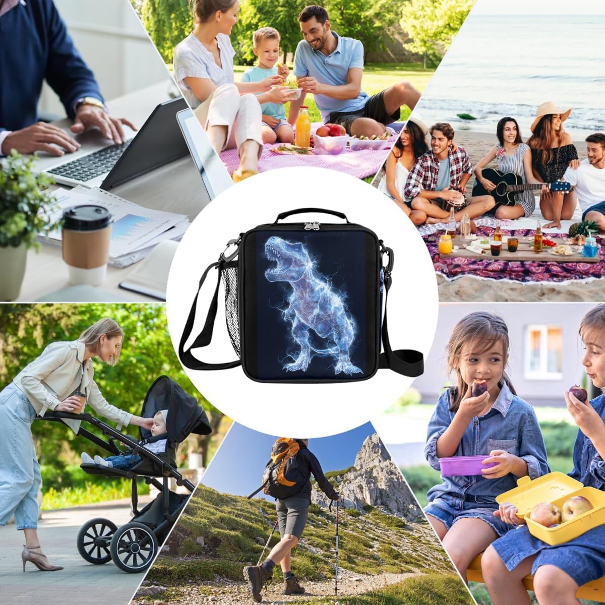 cfpolar Skull Skateboard Lunch Box for Boys Girls, Insulated Lunch Bags for Kids Reusable Mini Cooler Lunch Tote Lunchbox Thermal Meal Tote Kit with Shoulder Strap for Work School Picnic