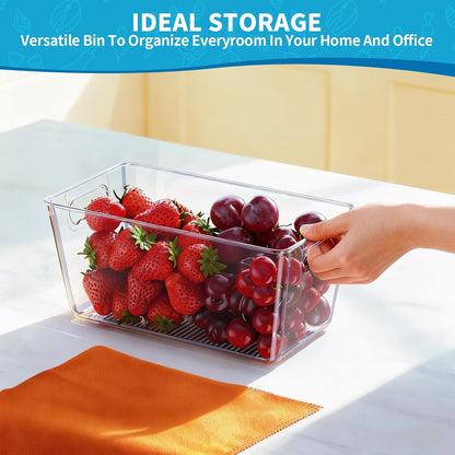 Clear Plastic Storage Bins, 4-Pack Stackable Pantry Organizers and Storage Containers for Kitchen, Fridge, Cabinet and Closet Organization - Home Essentials