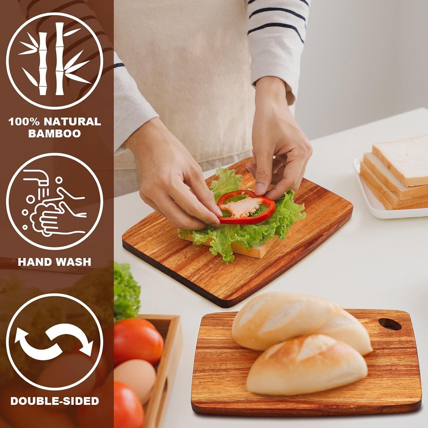 FoldTier 12 Pcs Wood Cutting Boards Bulk 8 x 6 Inch Small Kitchen Charcuterie with Oval Hole Kitchen Serving Chopping Boards for Pizza, Bread, Charcuterie, Fruit, Vegetables(Bamboo)