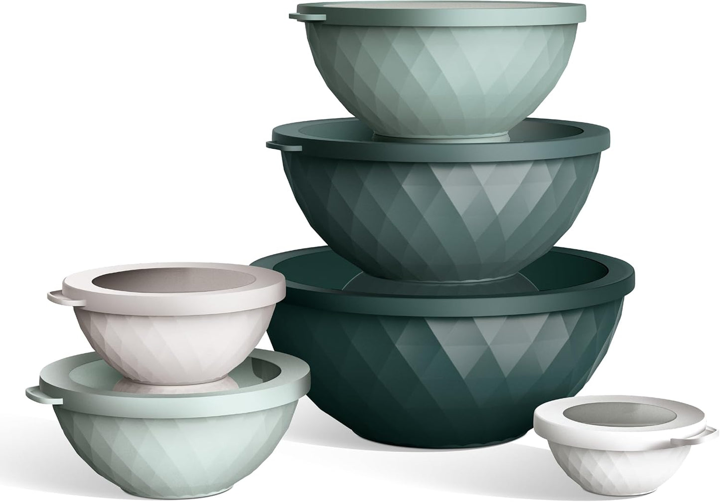 COOK WITH COLOR Mixing Bowls with Lids - 12 Piece Plastic Nesting Bowls Set includes 6 Prep Bowls and 6 Lids, Microwave Safe Mixing Bowl Set, Pink Embossed - Colors A