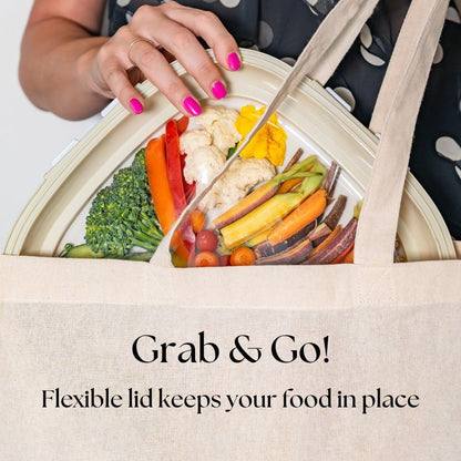Crudités | Portable Snack Tray | Rectangle 2-Pack | Cream White | Reversible Stretch Lid Food Containers | BPA-Free, Freezer & Dishwasher Safe | Meal-Prep, Charcuterie, Salads, Picnic, Travel