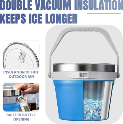 COKTIK 7L Vacuum Insulated Ice Bucket with Lid and Scoop& Tongs，Large capacity Stainless Steel Beverage Bucket for Cocktail, Champagne, Wine, Beer，Large Parties（Milk White Suit）