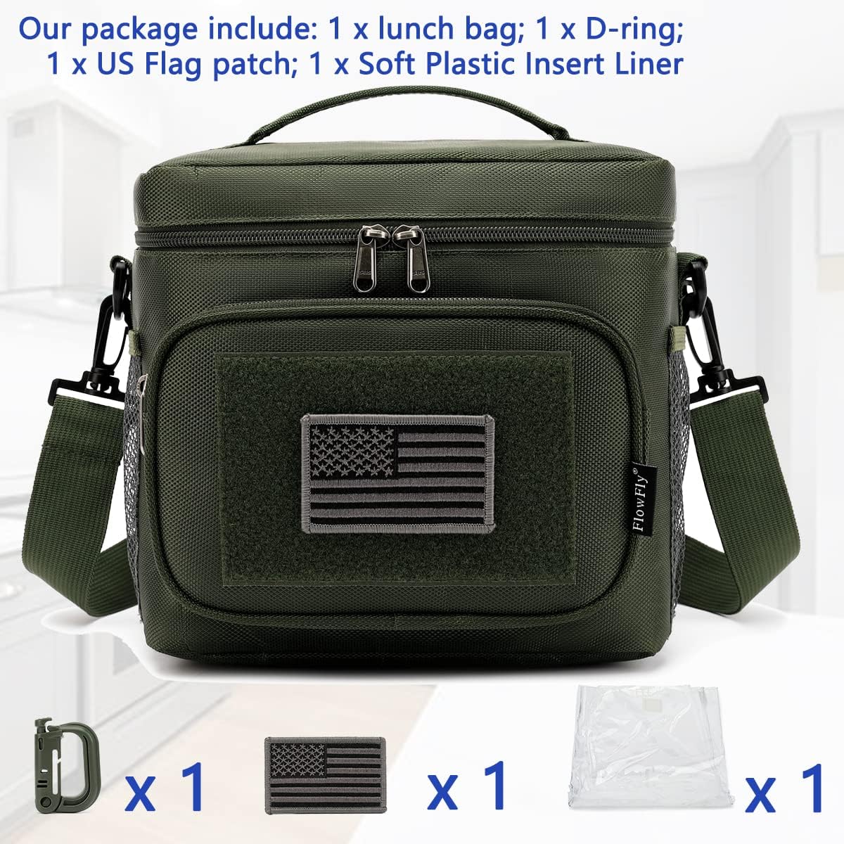 FlowFly Lunch Bag, Insulated Cooler, Thermal Lunch Box Tote with MOLLE/PALS Webbing, Adjustable Padded Shoulder Strap, for Tactical Men Women Adults and Boys Girls Kids (Cyan, Medium)