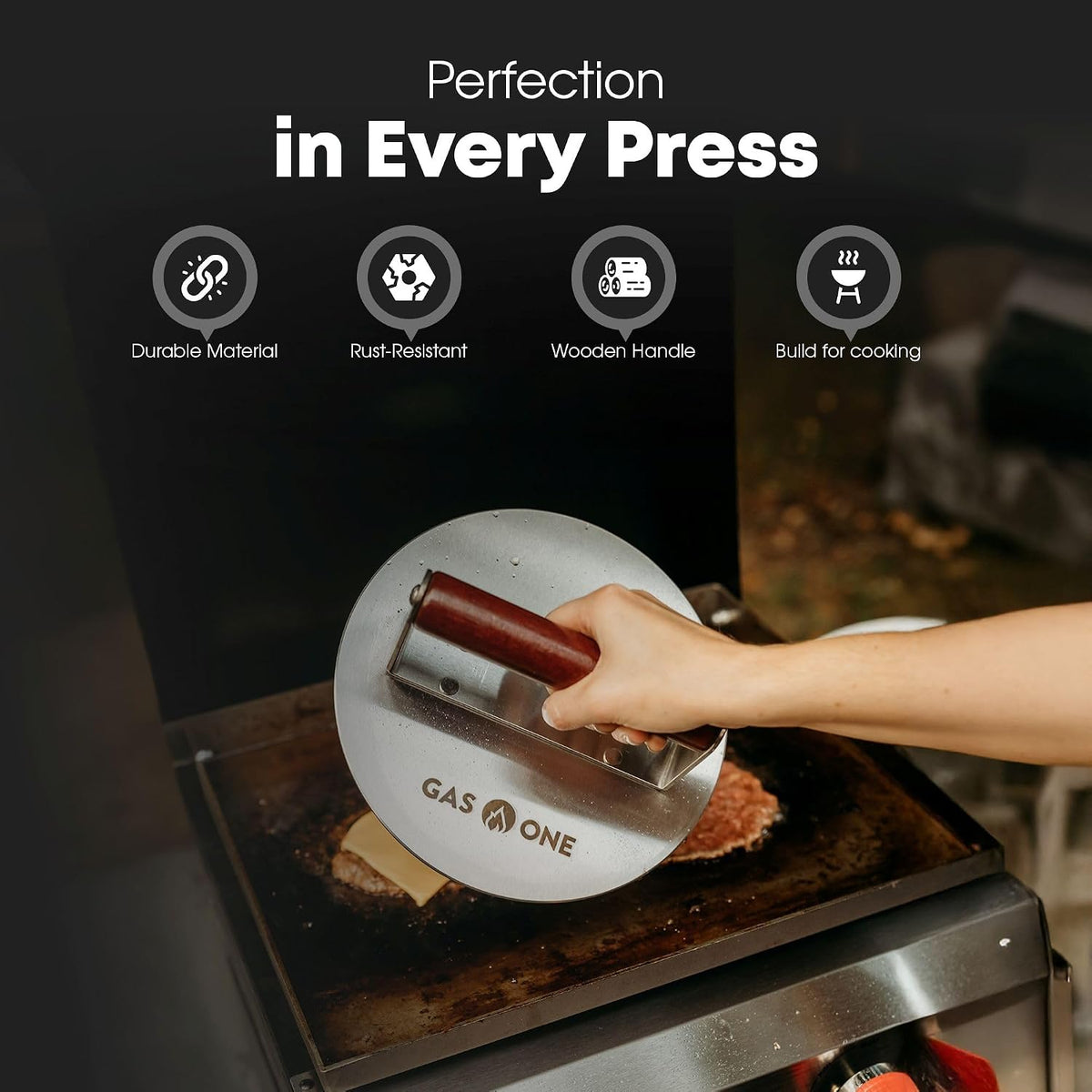 GasOne XL Burger Press – 8.5-inch Burger Press Patty Maker – Stainless Steel Hamburger Smasher Tool with Ergonomic Handle – Meat Smasher for Burgers, Bacon, Grilled Sandwiches
