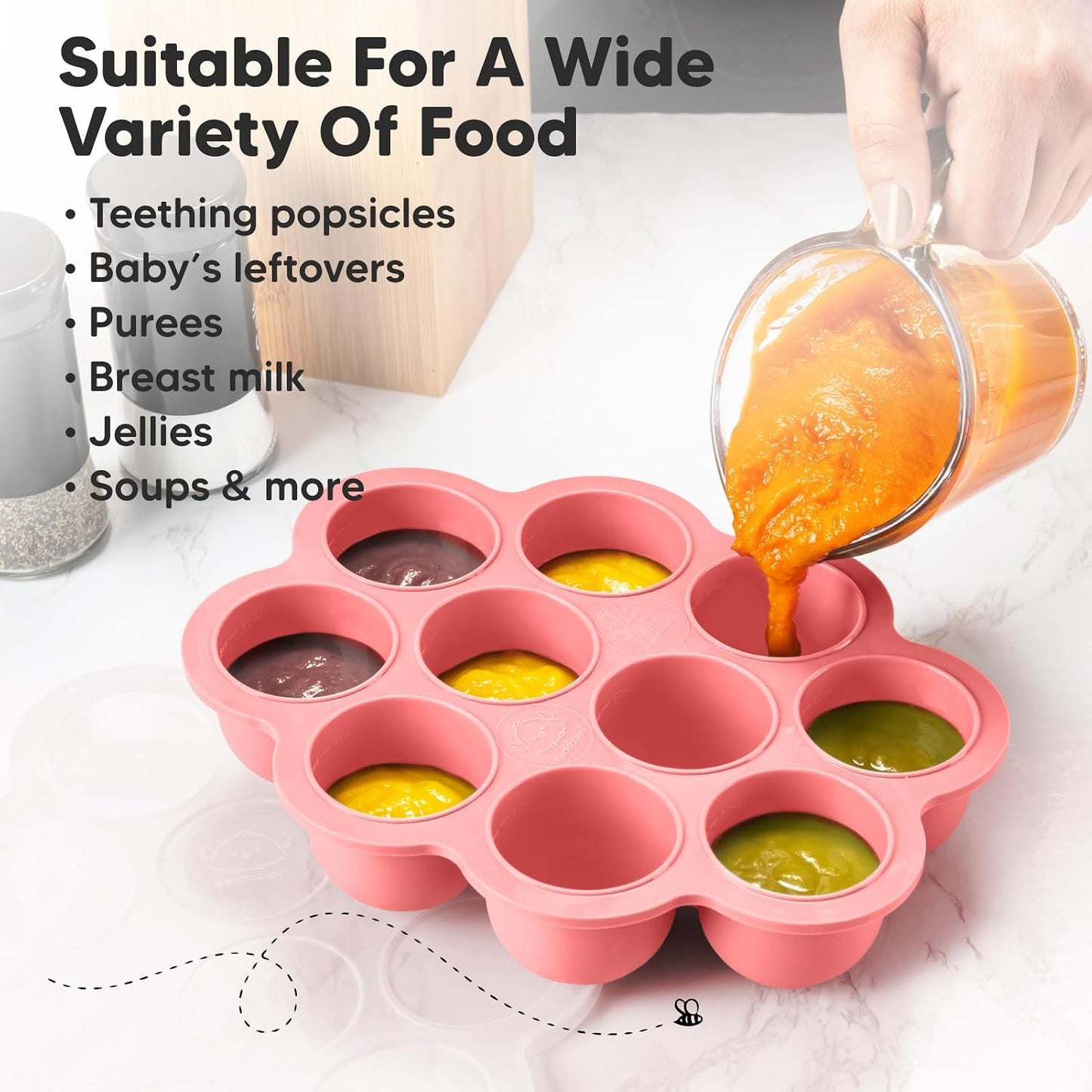 KeaBabies Silicone Food Freezer Trays with Lid, 2oz x 10 Pods Baby Food Storage Containers, Easy Puree Meal Prep, Breast Milk Silicone Freezer Molds, Dishwasher, Microwave Safe, BPA-Free (Slate)