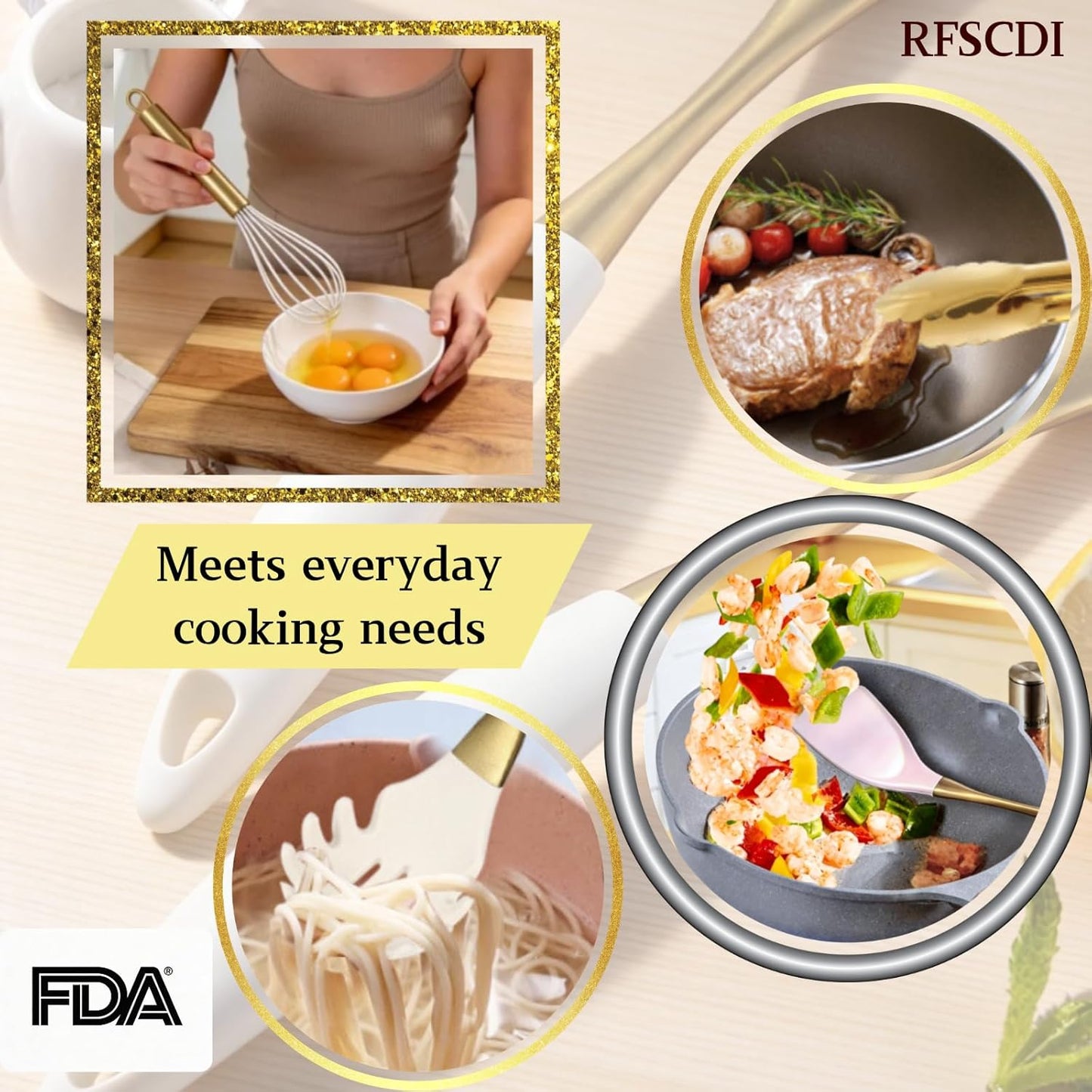 White Silicone Cooking Utensils Set-Non-Toxic, Heat Resistant, BPA Free Kitchen Utensils Set with Spatula, Spoon, Whisk & Tongs-Non-Stick& Dishwasher Safe for Nonstick Cookware
