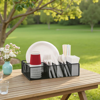 Utensil Caddy for Party - Paper Plate Holder ,Silverware Caddy Utensil Holder Paper plate Organizer with 6 Compartments for Party, Camping, Picnic