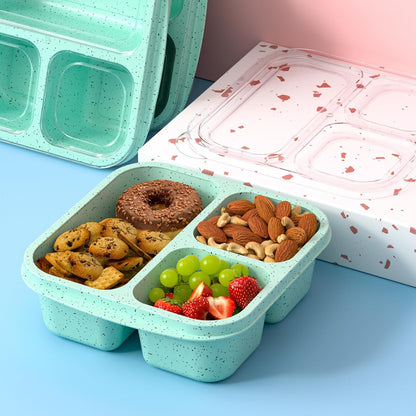 Snack Boxes (3 Pack) - Stackable Bento Boxes with 3 Compartments, Meal Prep Containers Reusable, Lightweight Lunch Containers for Kids and Adults, BPA Free (Blue)