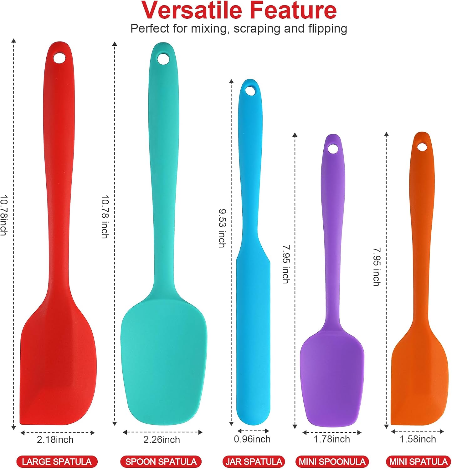 5 Piece Silicone Spatula Set - Rubber Spatula - 600°F Heat Resistant Baking Spoon & Spatulas (Multicolor-5)