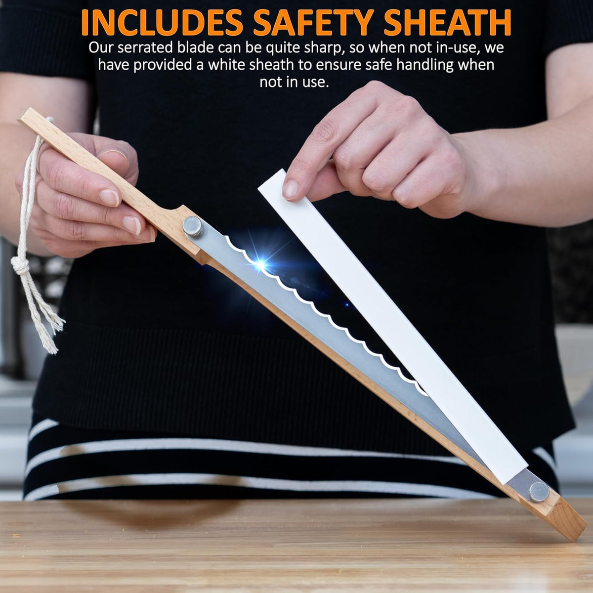 Adjustable Bread Knife for Homemade Bread with 1/2" and 1" Thickness Guides