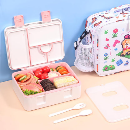 rockpapa Chill Bento Box for Kids- Large 5.5 Cups Lunch Box with Ice Pack - 5 Compartments, BPA-Free, Leak Proof, with Utensils & Portable Handle, Microwave/Dishwasher Safe (Purple Butterfly)