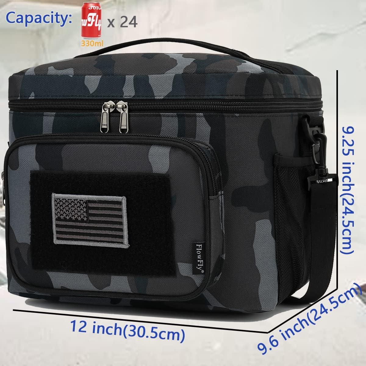 FlowFly Lunch Bag, Insulated Cooler, Thermal Lunch Box Tote with MOLLE/PALS Webbing, Adjustable Padded Shoulder Strap, for Tactical Men Women Adults and Boys Girls Kids (Cyan, Medium)