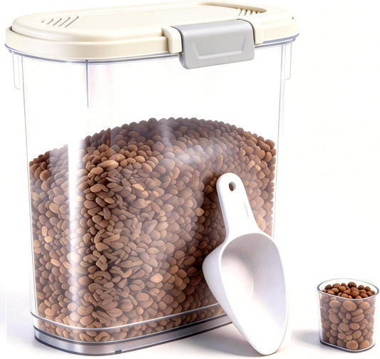 10-15 Lbs Dog Food Storage Container Airtight - Slim Pet Cat Food Container with Lid, Scoop and Cup - Clear Plastic Dry Food Storage Bin for Dogs, Cats, Bird Seeds, Kibble, Pellets, Rice, Flour