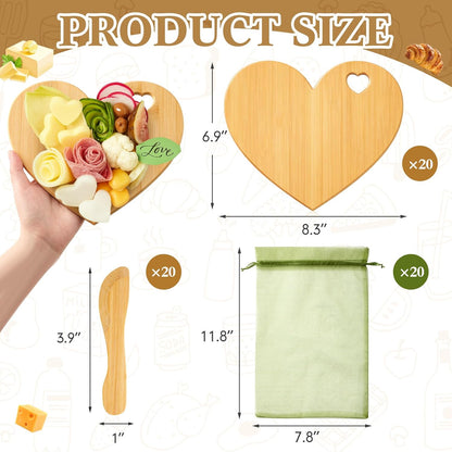 Nuenen 50 Pcs Mini Wooden Charcuterie Board Bulk, Small Wood Cutting Board for Crafts Laser Engraving with Knives Organza Bags Wedding Baby Shower Favors Gift (Square,Bamboo Color)