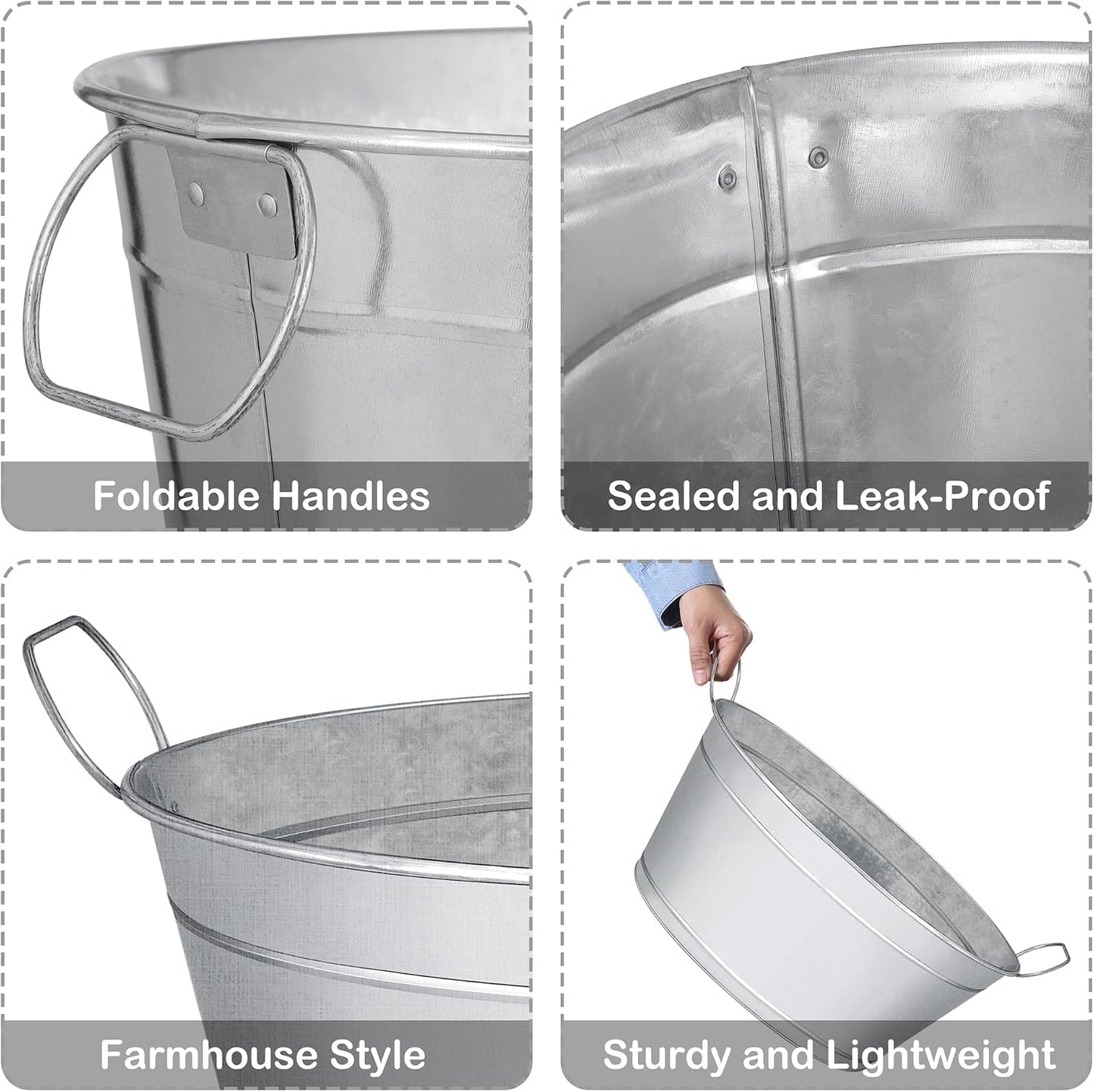 BARsics Large 6-Gallon Galvanized Tin Beverage Tub, 20x14x10 inches (Pack of 2)