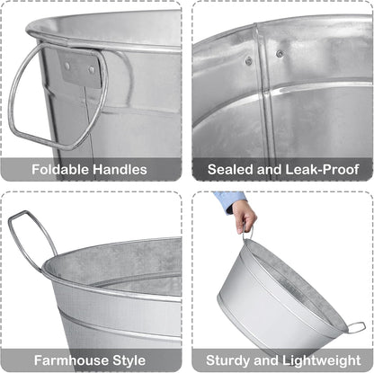 BARsics Large 6-Gallon Galvanized Tin Beverage Tub, 20x14x10 inches (Pack of 2)