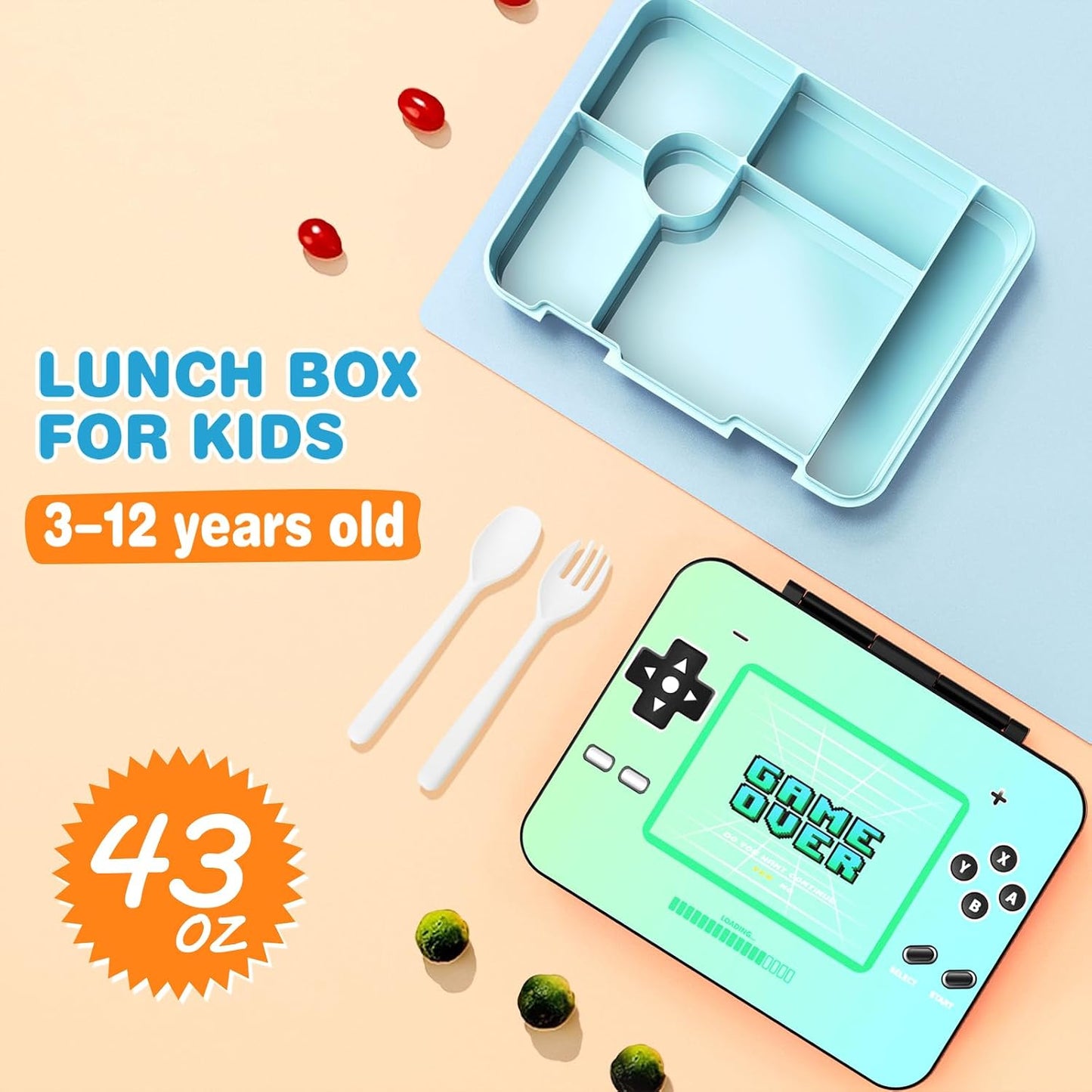 ACESAK Game luminous Boys Backpack - Bento Box with Insulated Lunch Bag Pencil Case, Utensils Set for Kids, 6 Leakproof Compartments Removable Tray Lunches or Snack Container (Blue)