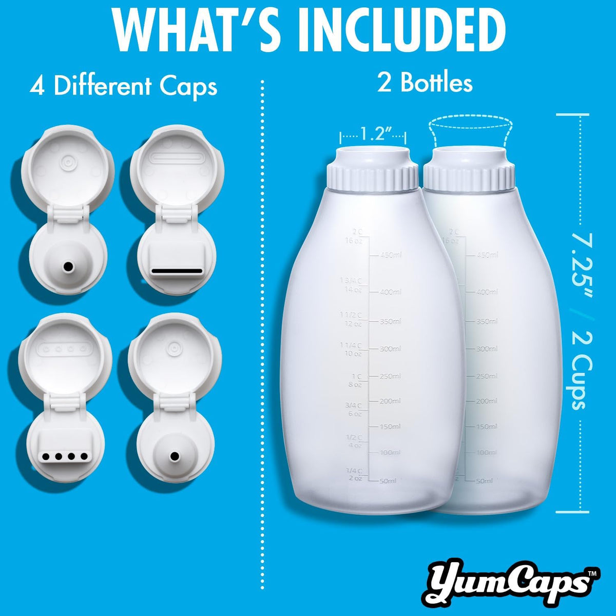Condiment & Sauce Squeeze Bottles - 2-Cup, 4 Unique Nozzles (2-Pk)