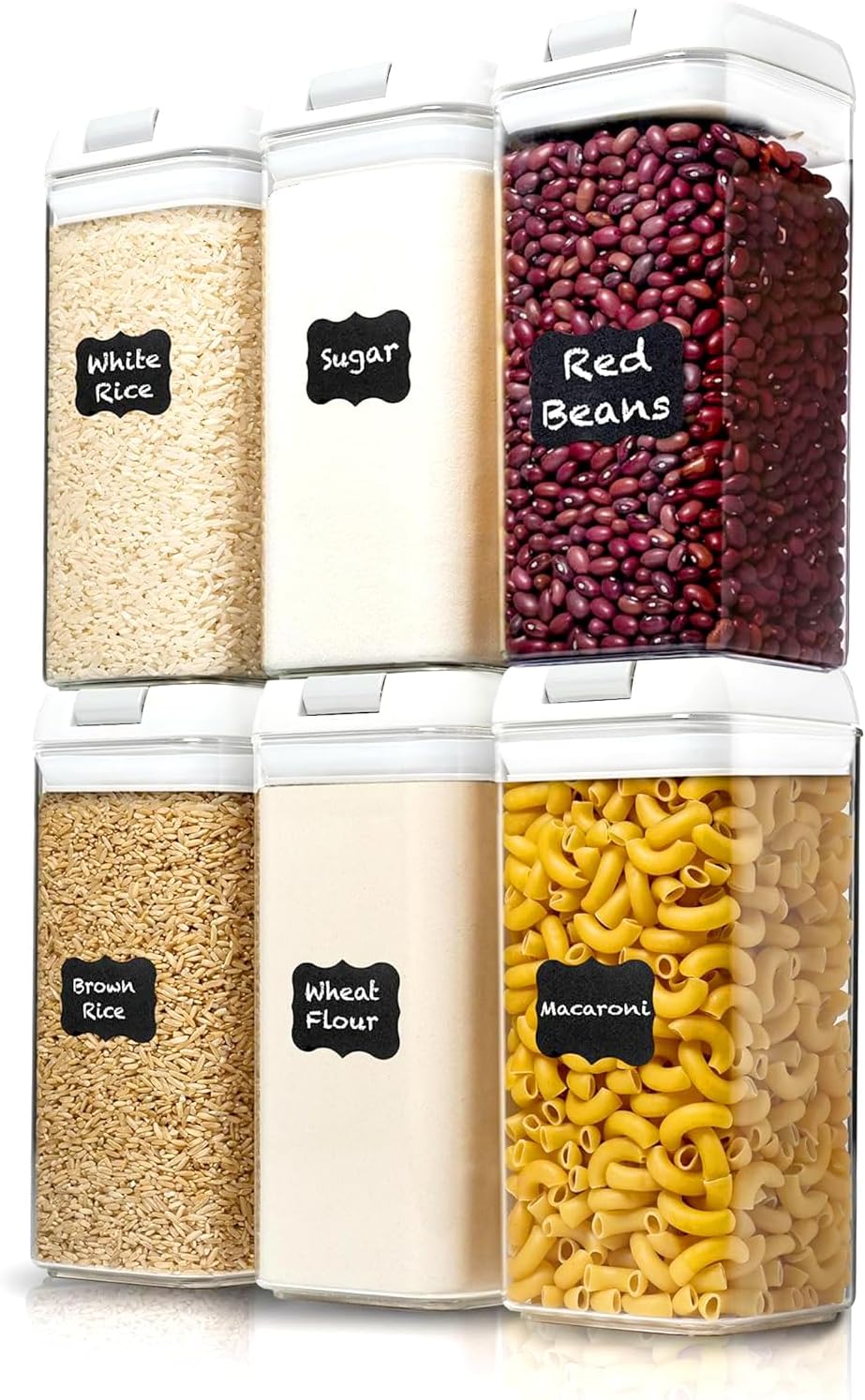Shazo Airtight Food Storage Containers with Lids - 6 PC BPA Free Clear Plastic Cereal Containers with Easy Lock Lids for Kitchen and Pantry Organization for Snacks and Pasta - 1.2L