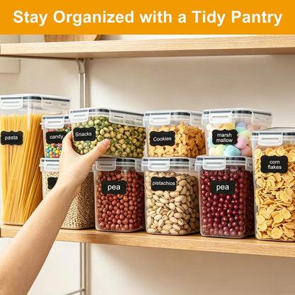 42pcs Airtight Containers, Clear Stackable Dry Food Storage | 42pk clear airtight containers with tight lids keep dry food fresh. Safe plastic, stackable for pantry kitchen storage