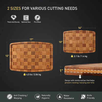 3 Pack Bamboo Cutting Board Set Non Toxic Wooden Cutting Board for Kitchen Non Slip Solid End Grain Thick Wood Juice Groove Chopping Board Edge Grain Teak Smart Marble Flexible Round Stone Metal