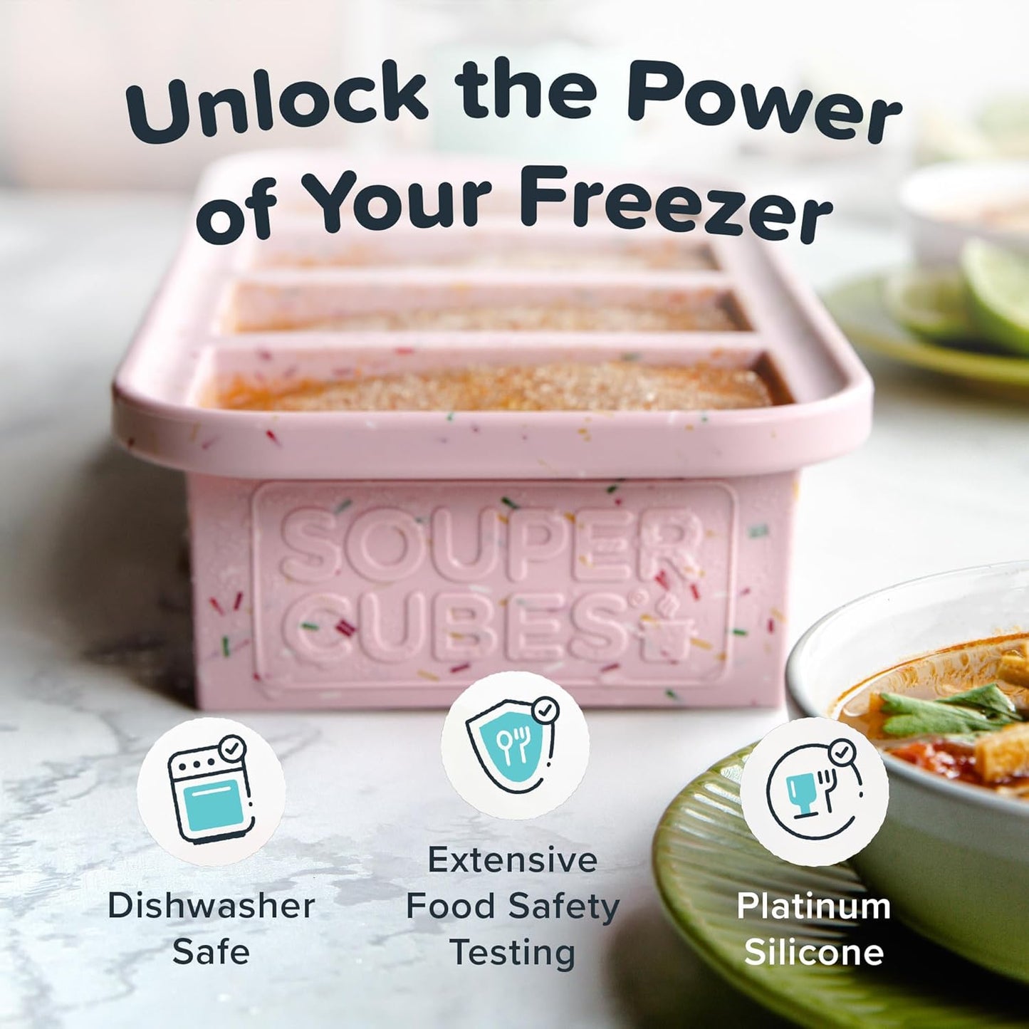 Souper Cubes 1 Cup Silicone Freezer Molds - Soup Cubes Perfect for Freezing Broth, Rice, Leftovers and More - Silicone Freezer Trays with Lids for Meal Prep - Aqua - 1-Pack