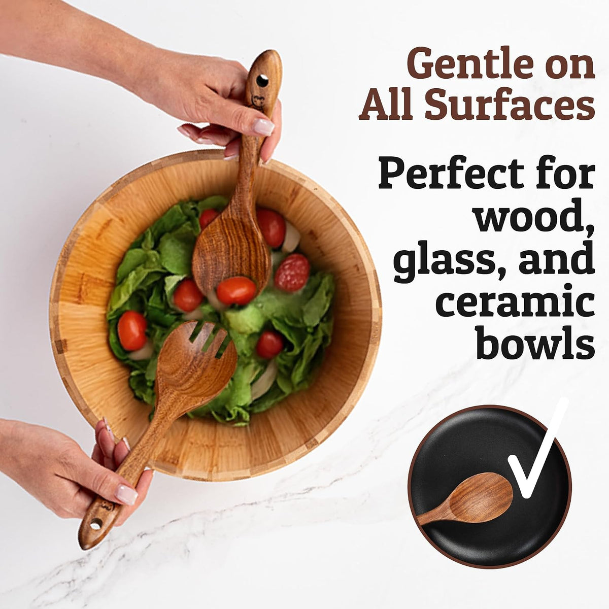 PriorityChef Wooden Slotted Spoon - Premium Teak Cooking Utensil for Frying, Straining & Serving - Long Handle Kitchen Spoon for Nonstick Cookware - Handcrafted Durable Wood