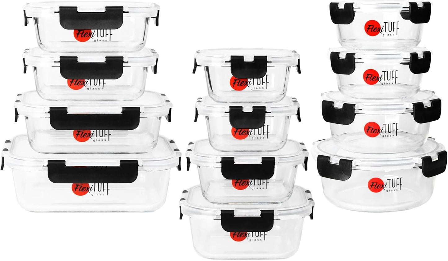24pcs Set Food Storage Containers (12 Airtight & 12 Lids) | Glass Meal Prep Containers | Lunch Box | BPA Free, Leakproof Lids, Dishwasher, Microwave & Freezer Safe for Kitchen