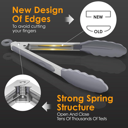 HOTEC Premium Stainless Steel Locking Kitchen Tongs with Silicon Tips, Set of 2-9" and 12"