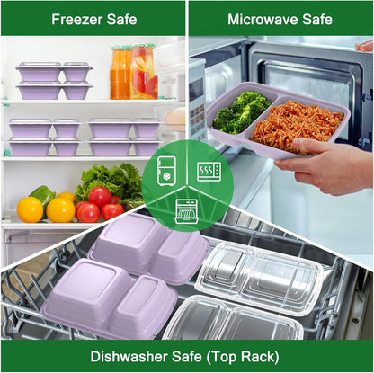 Dealusy 50 Pack (100-Piece) 28 oz Meal Prep Containers Reusable with Lids 2-Compartment, Sturdy Leakproof Food Safe, Microwave Freezer Dishwasher Safe, To Go Take Out Plastic Food Storage, Black