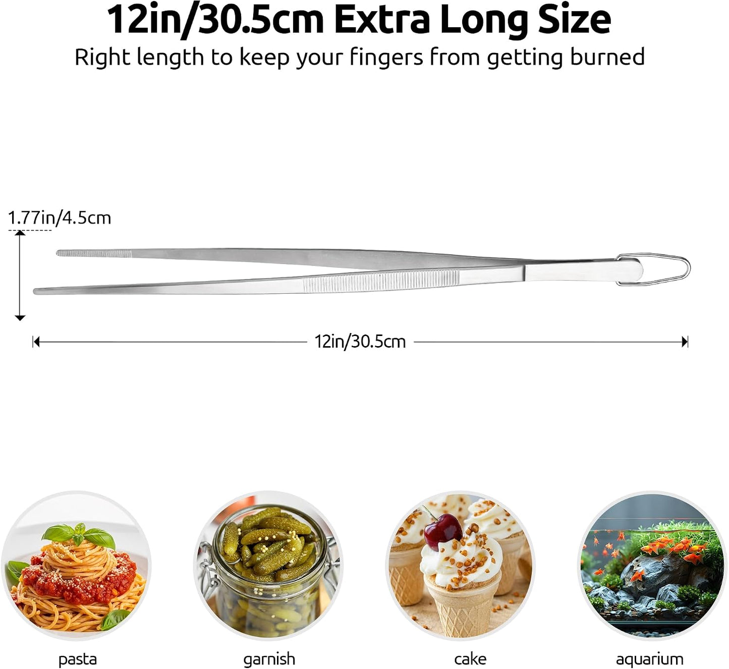 U-Taste 8"+10"+12" Kitchen Cooking Tweezer: 18/8 Stainless Steel Food-Grade Metal Food Tong, Flexible Pinching, Seamless-Welding and Sturdy for Serving Grilling Frying, Plating, Feeding (Pointed Tip)