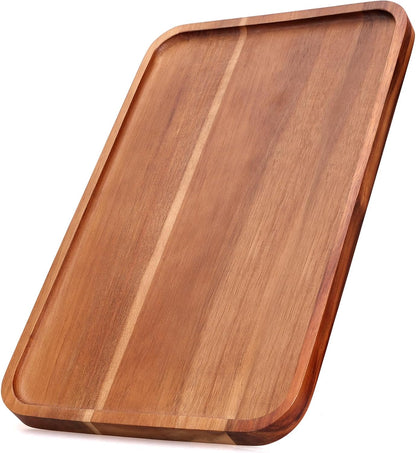 Large Wooden Serving Trays Long Party Charcuterie Boards Acacia Wood Platters Serving Cheese Board Rectangular Appetizer Snack Plates Rectangle Kitchen Dinner Platter for Food Dish Cake Dessert Tray