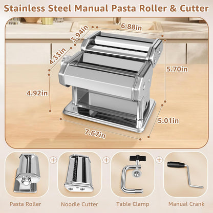Pasta Maker - 7 Thickness Settings Roller & 2 Width Cutters Pasta Machine