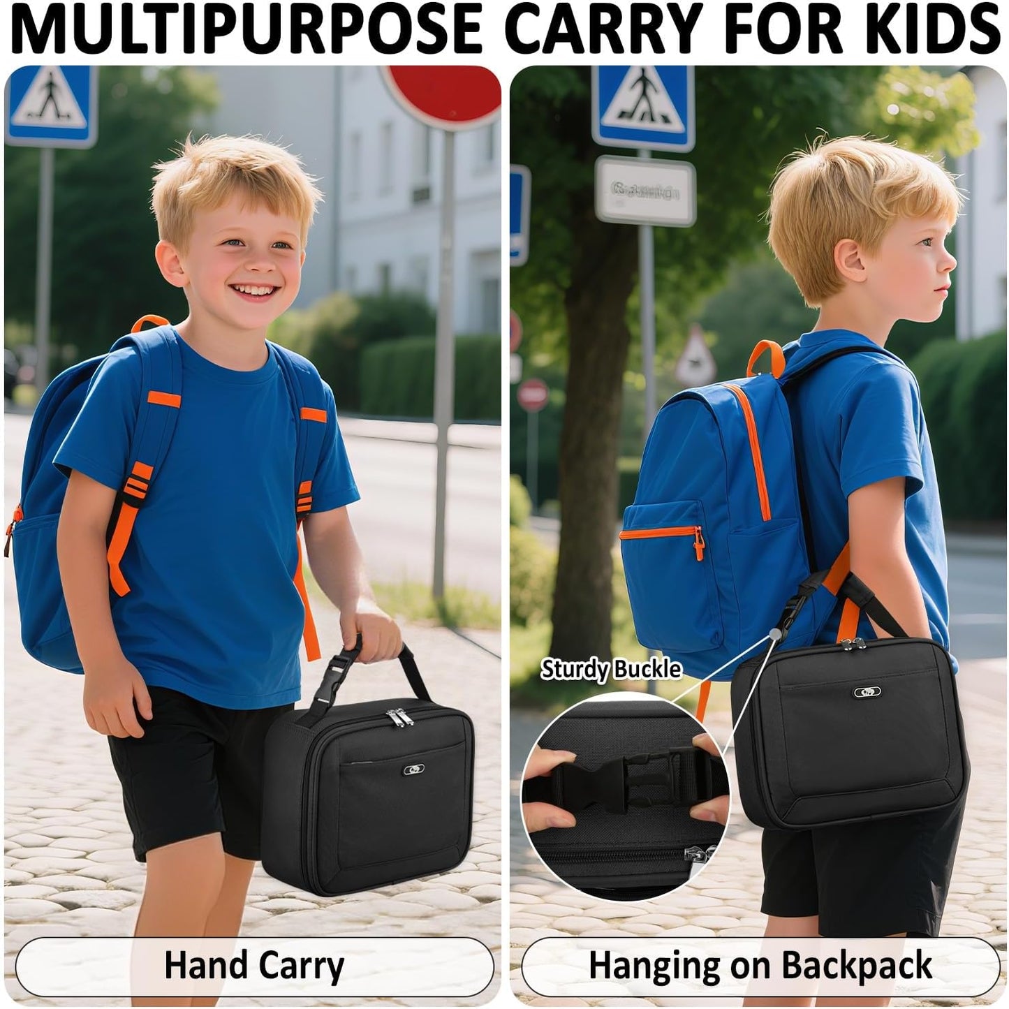 Lunch Box Kids Insulated Lunch Bag for Boys Girls Cute Reusable Lunch Tote Bag Waterproof Portable Thermal Lunch Box Kids for School Picnic Travel Black