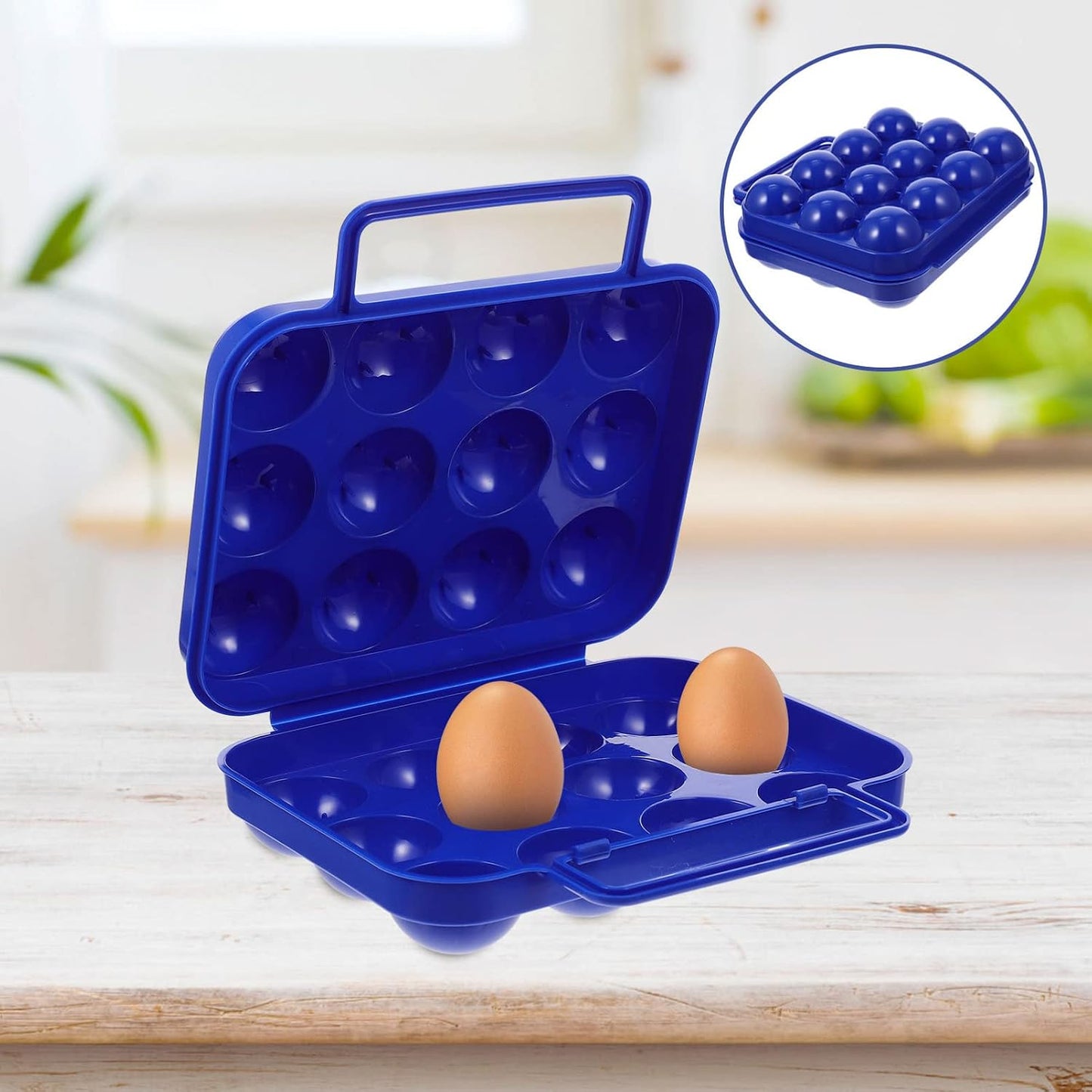 Yardwe 2pcs 12 Egg Container Outdoor Camping Egg Holder Portable Eggs Carrier with Handle Egg Storage Box for Outdoor Picnic Home Fridge Refrigerator Blue