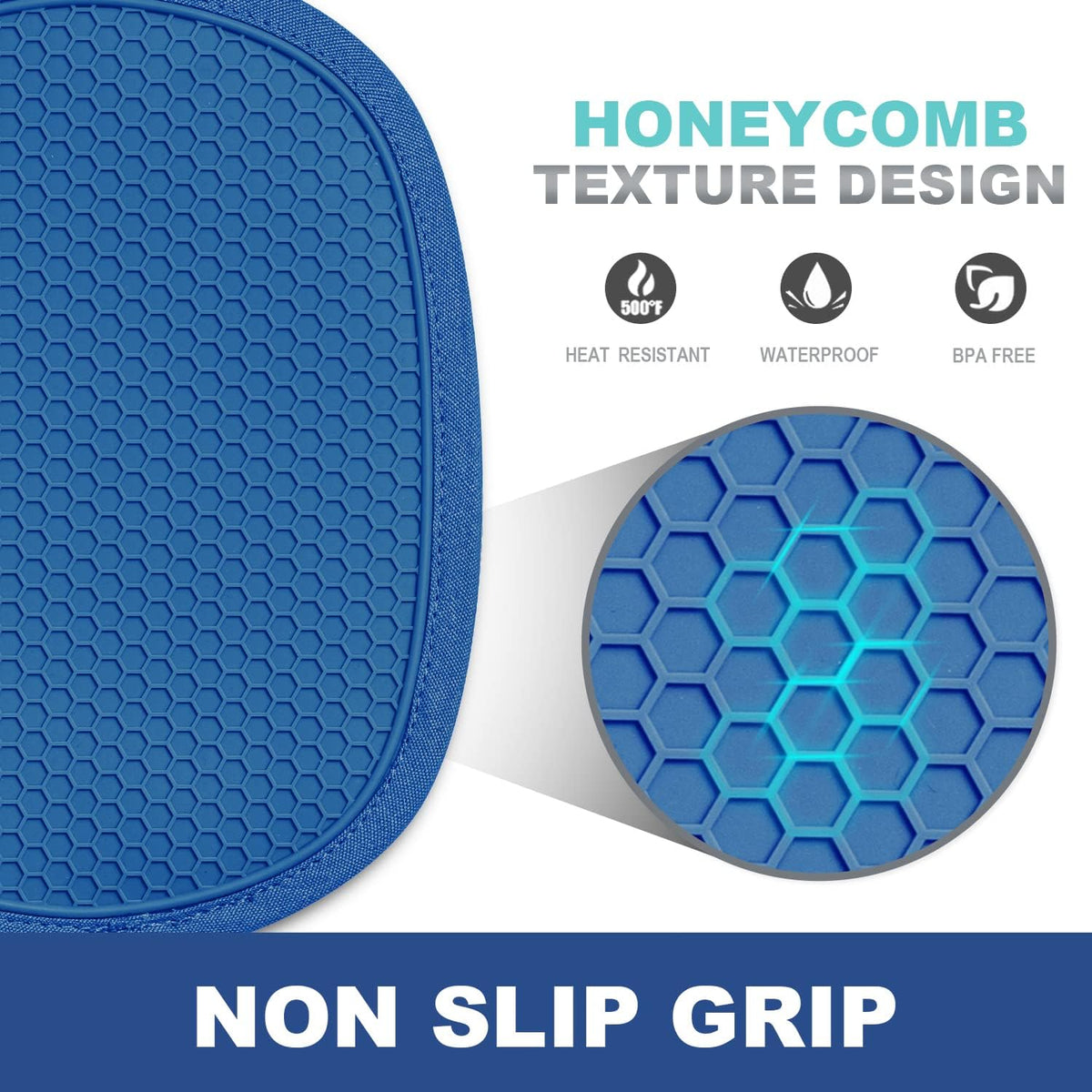 RORECAY 2-Pack Silicone Pot Holders for Kitchen, Hot Pads with Pocket, Gray