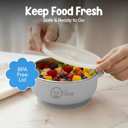 o'doe Suction Bowls for Baby - Non-Toxic Stainless Steel Baby Bowls 5" with Non-Slip Removable Silicone Shell - BPA-Free Toddler Bowls (Dark Blue + Powder Blue + Grey + Green)